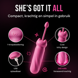 It's got it all: 1-knopsbediening, cute kitty design, USB-oplaadbaar, 240 mAh